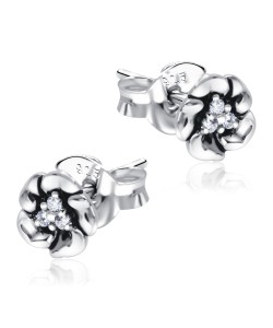 Lovely Flowers with CZ Stone Silver Ear Stud STS-5478